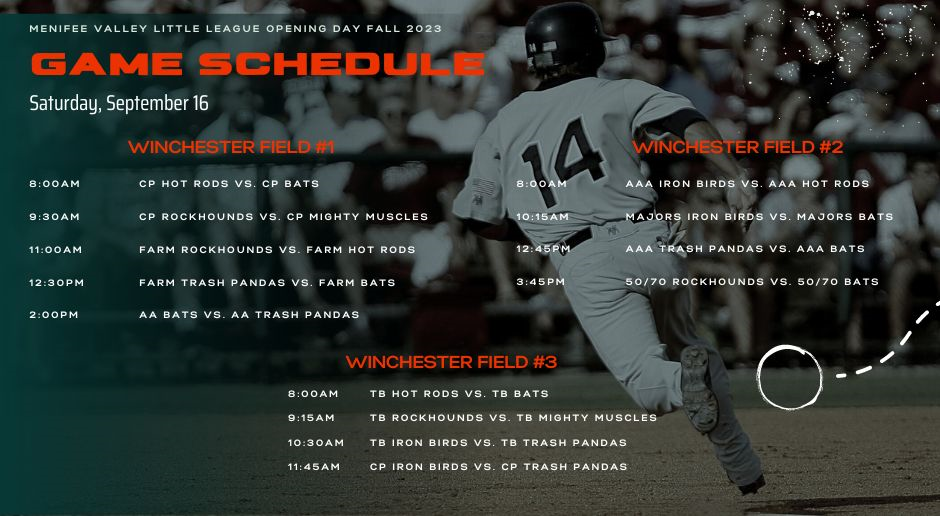 Fall 2023 Opening Day Schedule